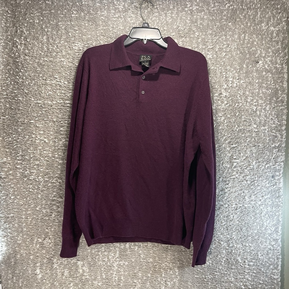 Jos. A. Bank Purple Cashmere Mens Long Sleeve Polo Sweater L‎ Preppy Academia